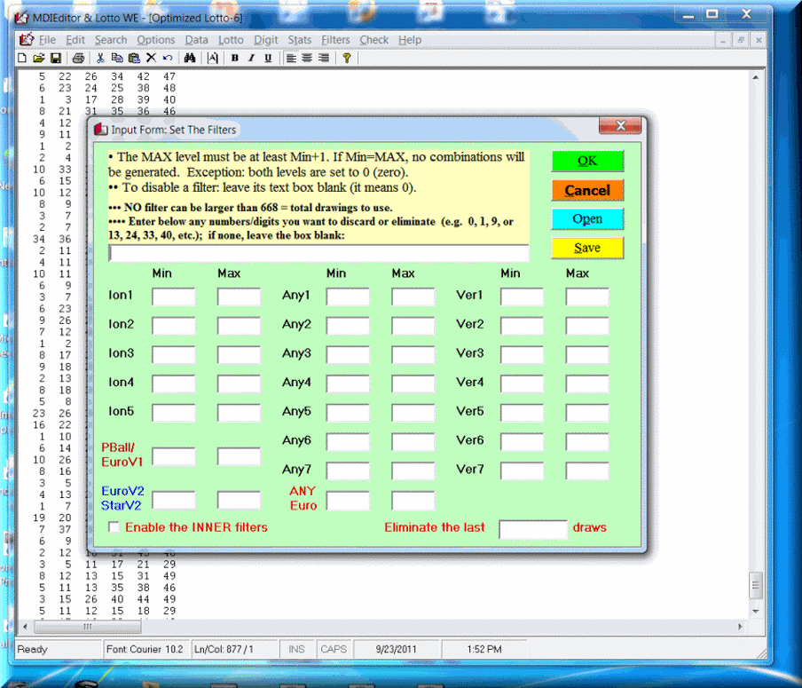Lottery software, lotto software is based on filters, filtering or reducing amount of combinations.